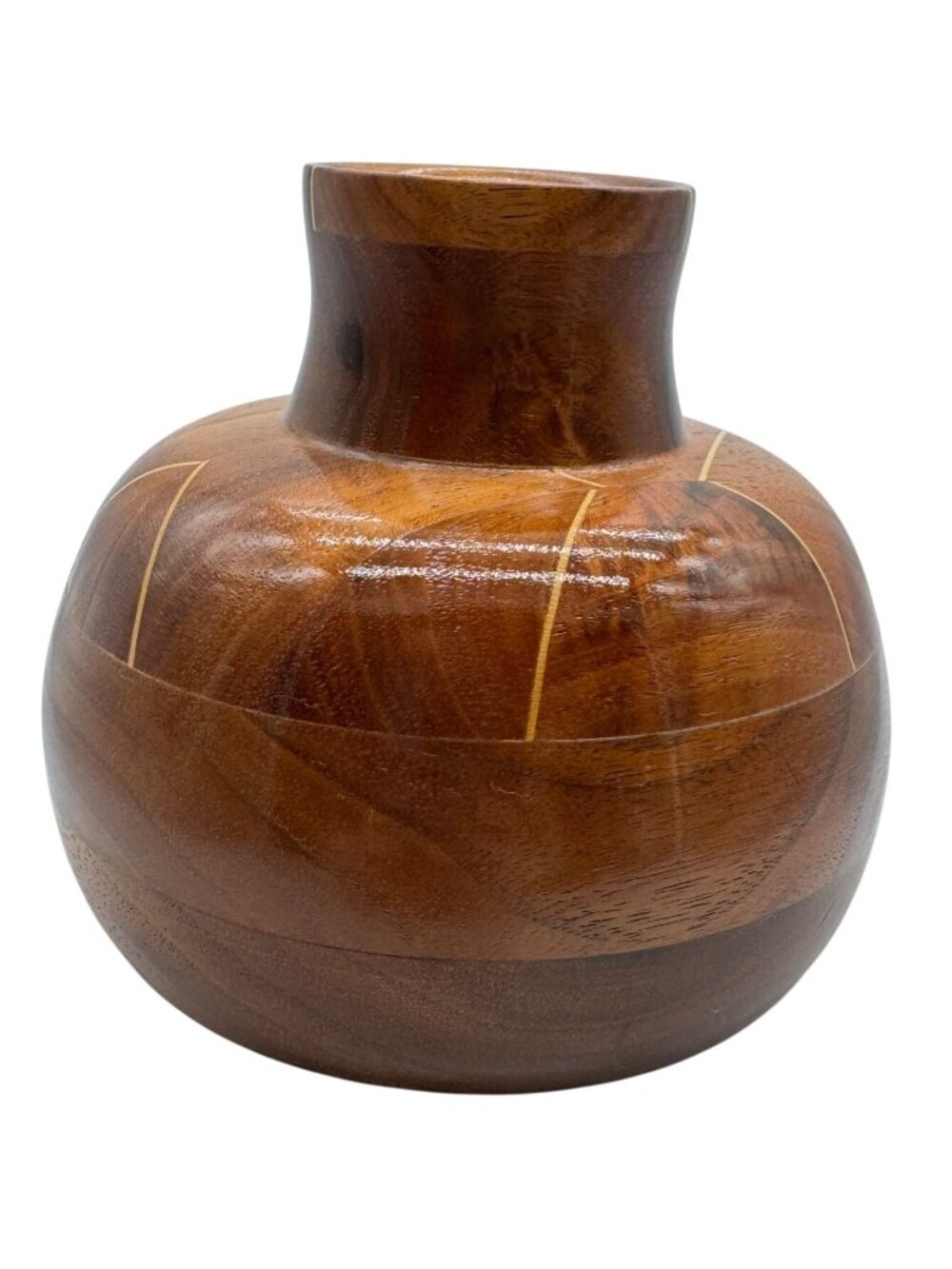 Handcrafted Wooden Decorative Vase from Missouri W/ Inlay Pattern 4" x 4"
